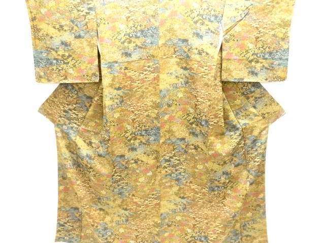 未使用品　鴛鴦に流水・草花模様小紋着物